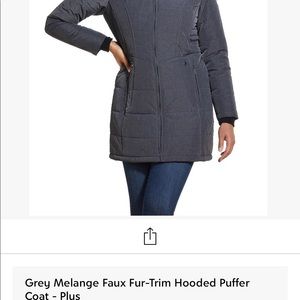 COPY - BNWT Grey Melange Faux Fir-Trim Hooded Puffer Coat
